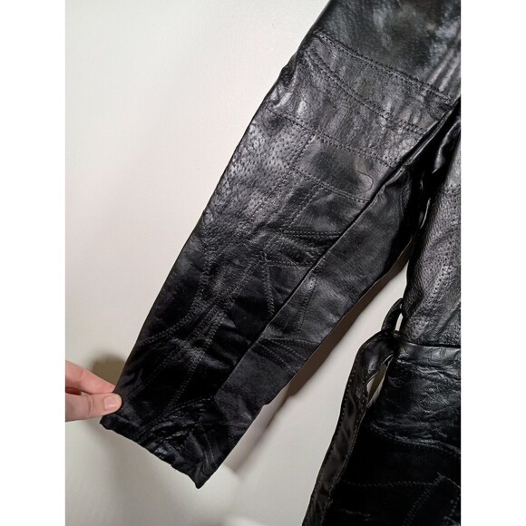 Giovanni Navarre Womens Black Leather Stone Design Zip Belt Jacket Size Small - Picture 6 of 8